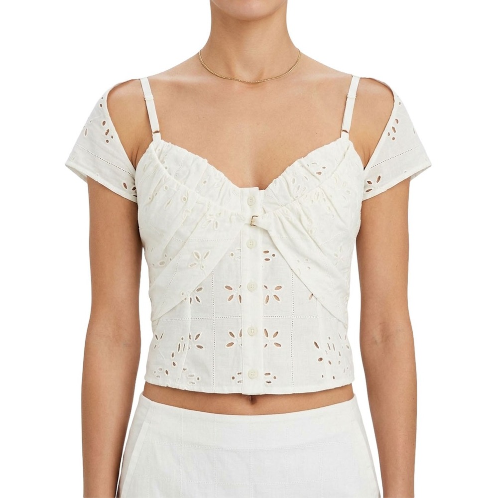 Jacquemus 'Le Haut Tovallo' Cutout Eyelet Linen-Blend Bustier Top FR 36